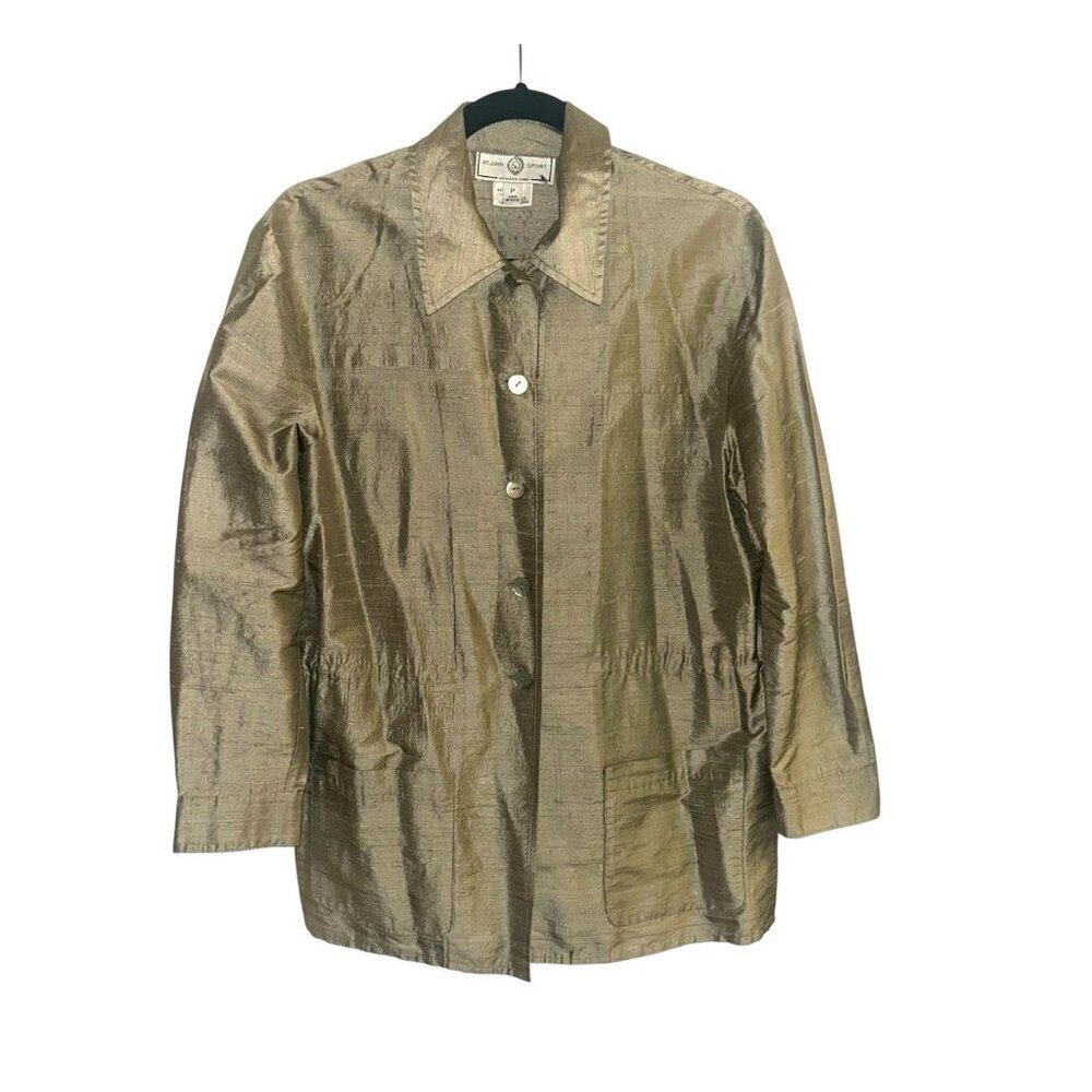 St. John Sport by Marie Green Long Sleeve Button Down Tie Waist Jacket Top Sz P